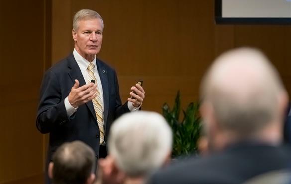 G.P. "Bud" Peterson, president emeritus of Georgia Tech, delivered the keynote speech at the Jubel Symposium Oct. 25. Photo by Whitney Curtis.