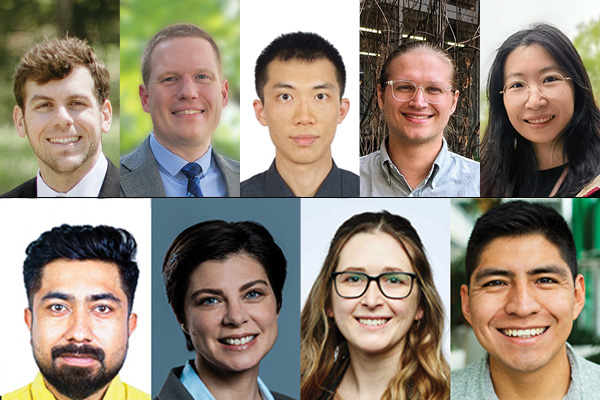 Clockwise from top left: Goodman, Hall, Hu, Kehne, Kong, Lagunas Vargas, Sorrells, Roccabianca, Manzoor.