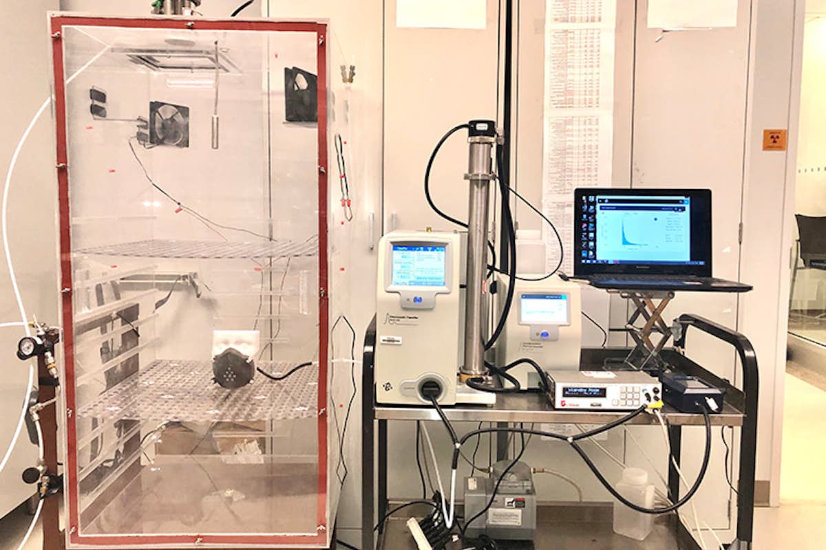The Aerosol and Air Quality Research Laboratory face mask filter testing facility. (Courtesy: @aaqrl_wustl)