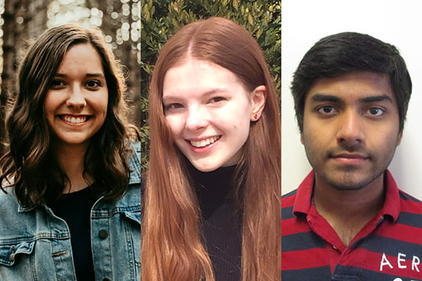 (From left): Isabelle Gilliam, Chloe Haynes and Reedham Kalariya are three of the nine McKelvey Engineering students in the Chancellor's Career Fellows Program.