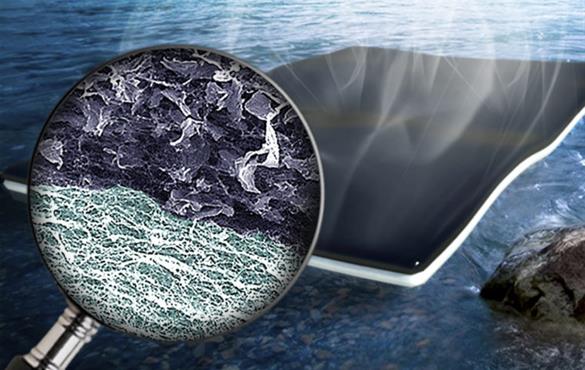 An artist's rendering of nanoparticle biofoam developed by engineers at Washington University in St. Louis. The biofoam makes it possible to clean water quickly and efficiently using nanocellulose and graphene oxide.