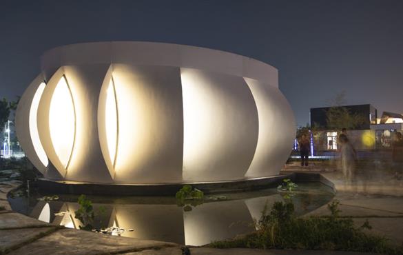 Lotus House, a 650-square-foot residence designed and built by Team WashU in the northwestern city of Dezhou for the 2018 Solar Decathlon China. Seven students led the design team.