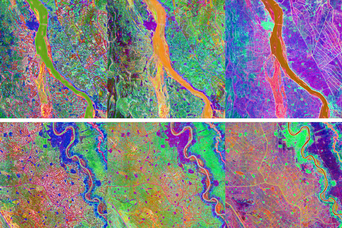 With a grant from Taylor Geospatial, Nathan Jacobs’ lab is collaborating with researchers at Arizona State University, alongside partners NASA Harvest and Famine Early Warning Systems Network (FEWS NET), to create a GeoAI capability to identify early signals of instability in food systems. The image shows prepared fields (from left) in January-March, January-June, and January-December.  (Credit Taylor Geospatial) 