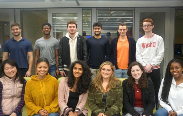 The 2020 Skandalaris Fellowship cohort gathered for their first seminar Jan. 15. The cohort will have a yearlong immersive experience, allowing them to meet and connect with St. Louis startup founders. (Photo: Sydney Everett)