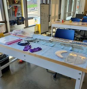 McKelvey Engineering staff creating face shields for health care workers